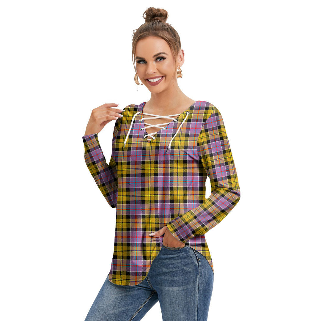 Culloden Ancient Tartan Plaid Long Sleeve Neckline Tie Sweatshirt