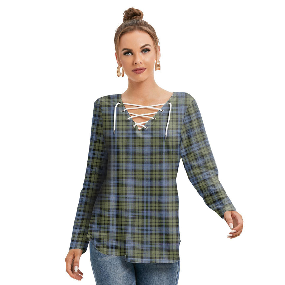 Campbell Faded Tartan Plaid Long Sleeve Neckline Tie Sweatshirt