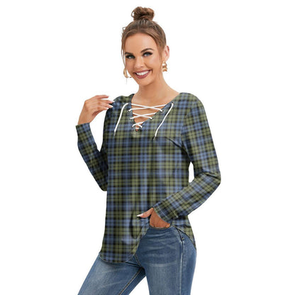 Campbell Faded Tartan Plaid Long Sleeve Neckline Tie Sweatshirt