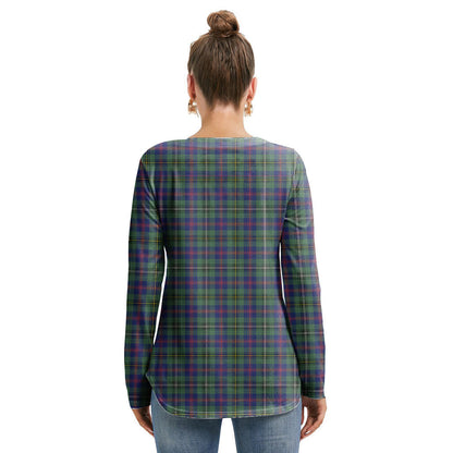 Wood Modern Tartan Plaid Long Sleeve Neckline Tie Sweatshirt