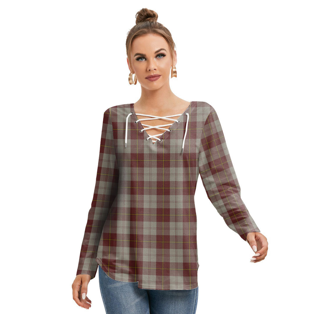 Cunningham Burgundy Dancers Tartan Plaid Long Sleeve Neckline Tie Sweatshirt