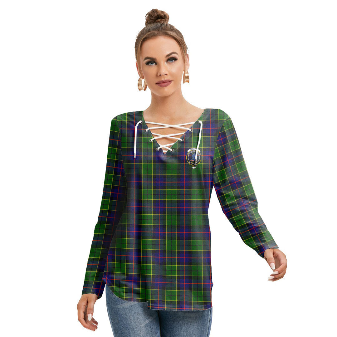 Forsyth Modern Tartan Crest Long Sleeve Neckline Tie Sweatshirt