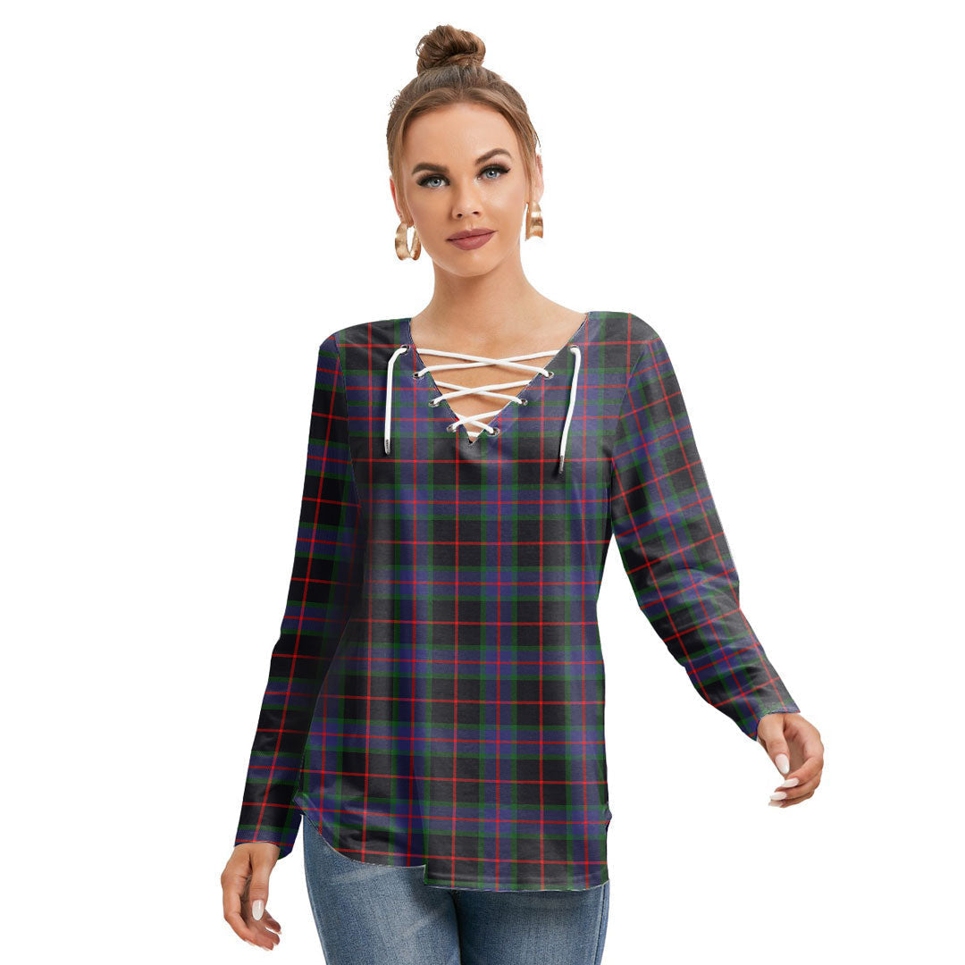 Nairn Tartan Plaid Long Sleeve Neckline Tie Sweatshirt