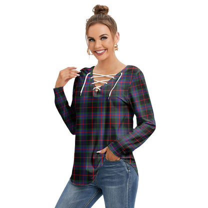 Nairn Tartan Plaid Long Sleeve Neckline Tie Sweatshirt