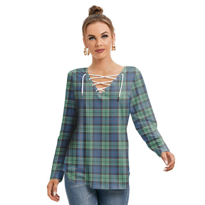 Leslie Hunting Ancient Tartan Plaid Long Sleeve Neckline Tie Sweatshirt