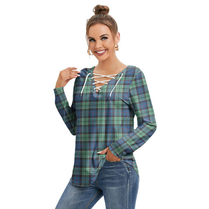 Leslie Hunting Ancient Tartan Plaid Long Sleeve Neckline Tie Sweatshirt