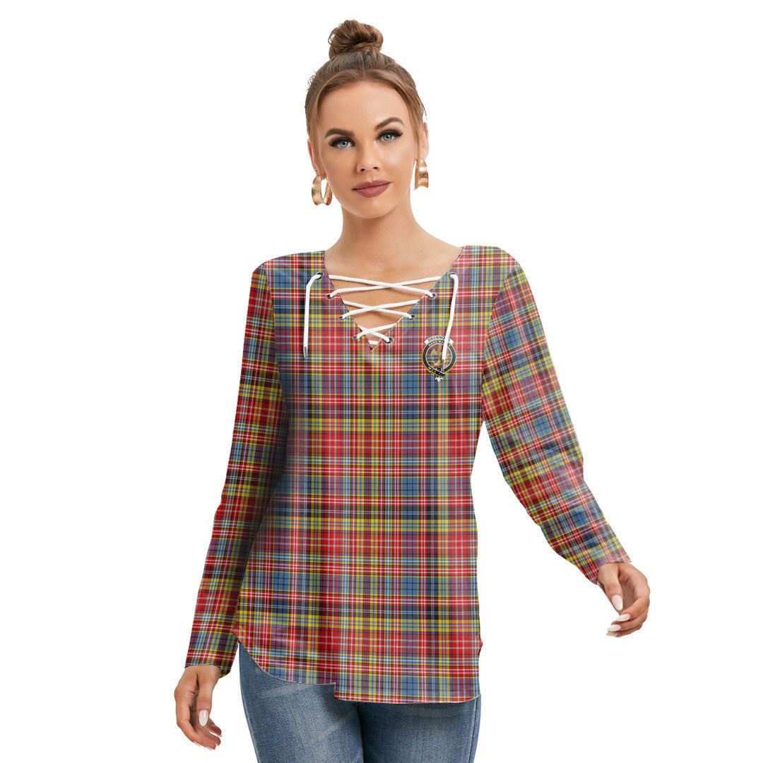 Drummond of Strathallan Tartan Crest Long Sleeve Neckline Tie Sweatshirt