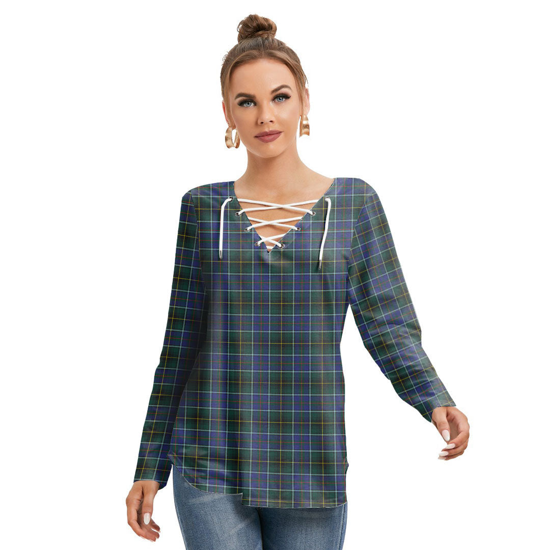 MacInnes Modern Tartan Plaid Long Sleeve Neckline Tie Sweatshirt