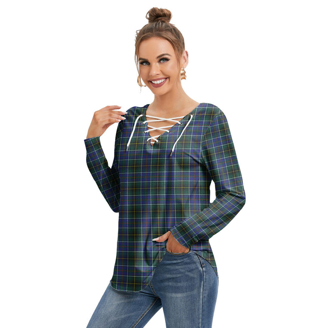 MacInnes Modern Tartan Plaid Long Sleeve Neckline Tie Sweatshirt