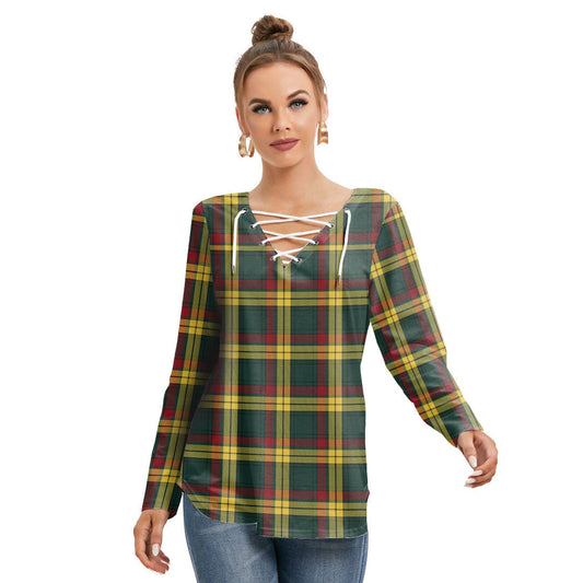 MacMillan Old Modern Tartan Plaid Long Sleeve Neckline Tie Sweatshirt