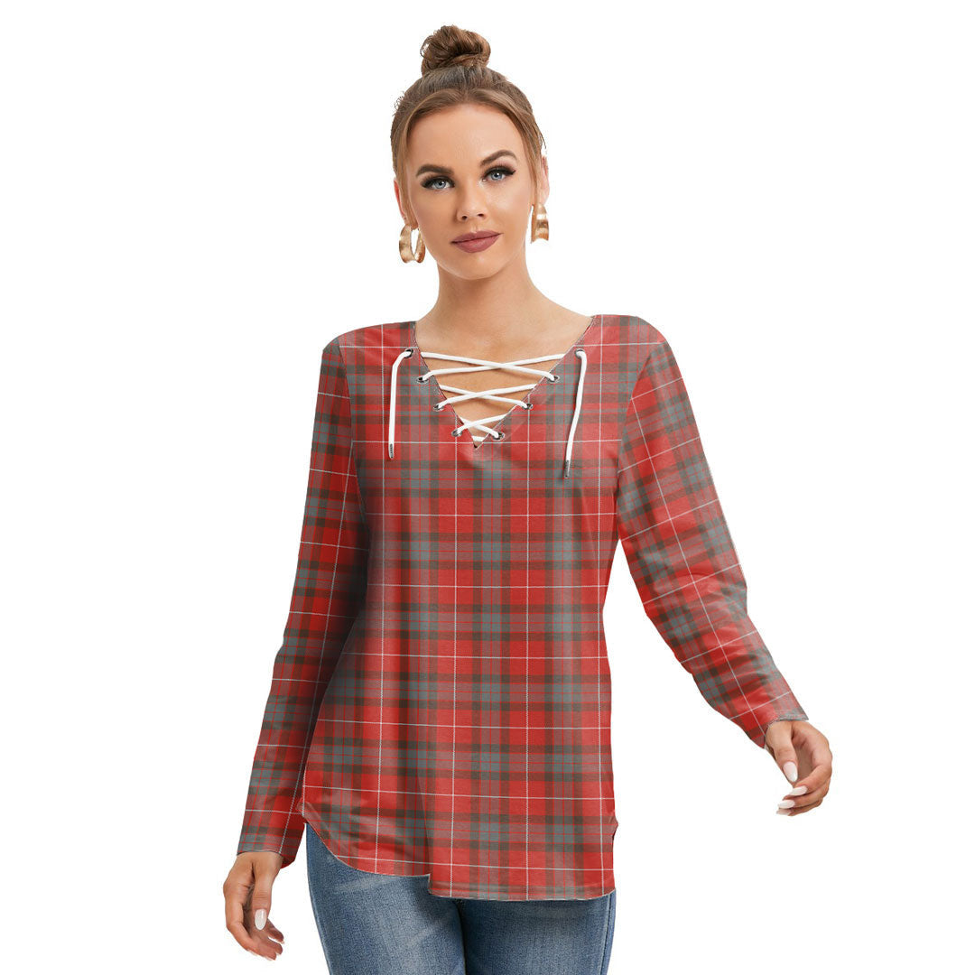 Fraser Weathered Tartan Plaid Long Sleeve Neckline Tie Sweatshirt