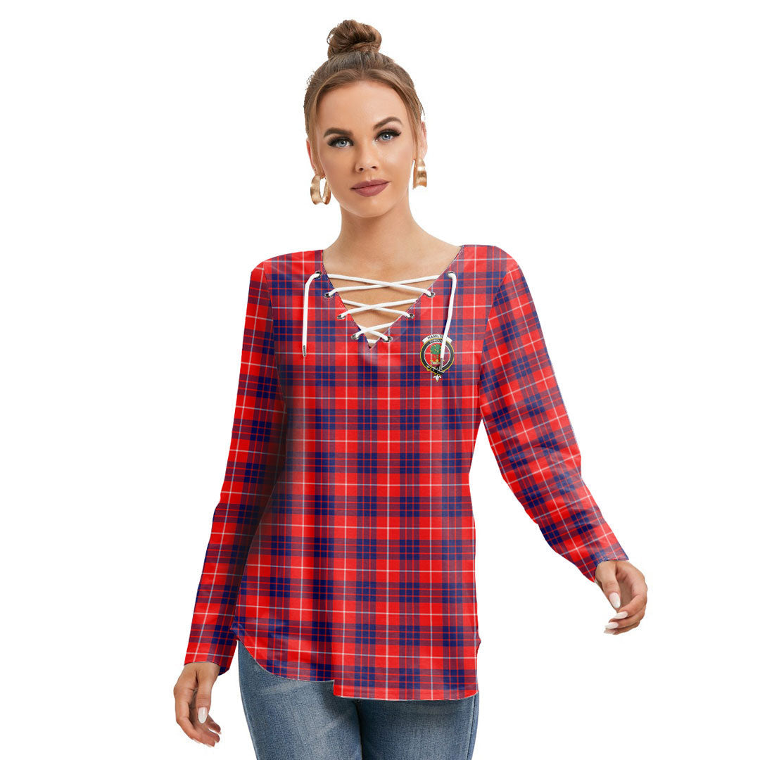 Hamilton Modern Tartan Crest Long Sleeve Neckline Tie Sweatshirt