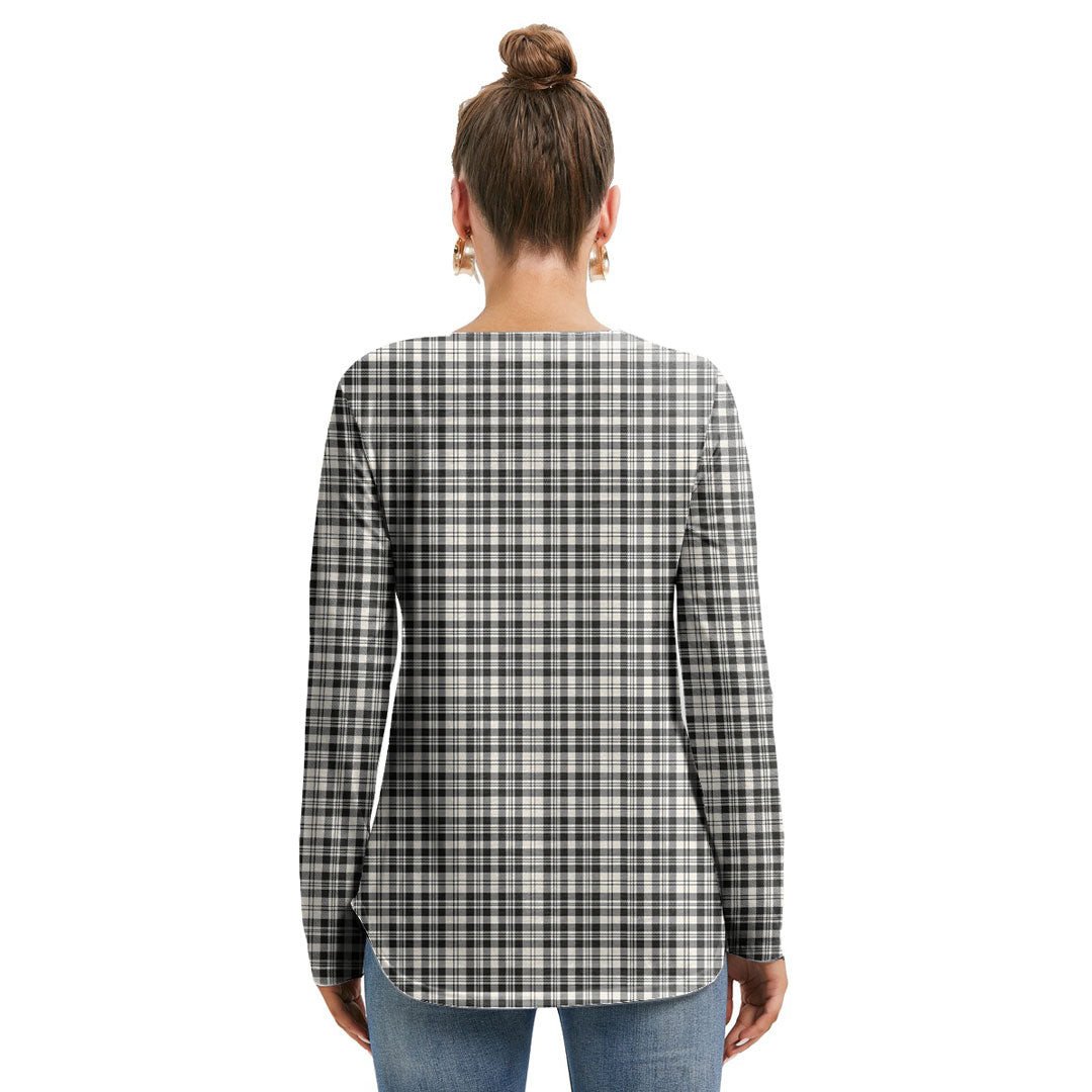 Scott Black White Ancient Tartan Plaid Long Sleeve Neckline Tie Sweatshirt