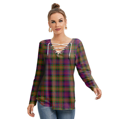 Carnegie Modern Tartan Plaid Long Sleeve Neckline Tie Sweatshirt