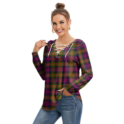 Carnegie Modern Tartan Plaid Long Sleeve Neckline Tie Sweatshirt