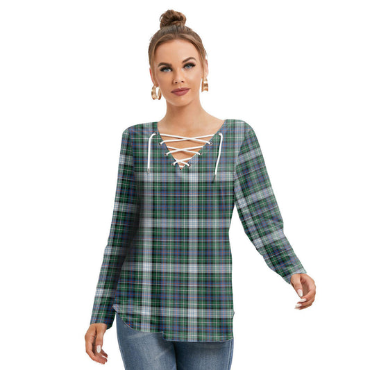 MacKenzie Dress Ancient Tartan Plaid Long Sleeve Neckline Tie Sweatshirt