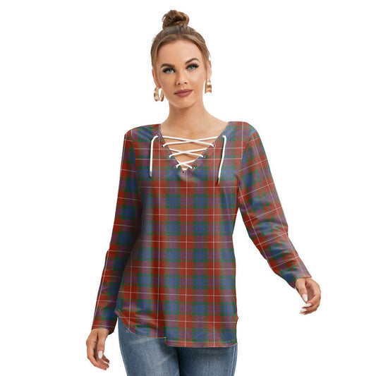 Fraser Ancient Tartan Plaid Long Sleeve Neckline Tie Sweatshirt