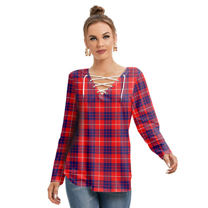 Hamilton Modern Tartan Plaid Long Sleeve Neckline Tie Sweatshirt