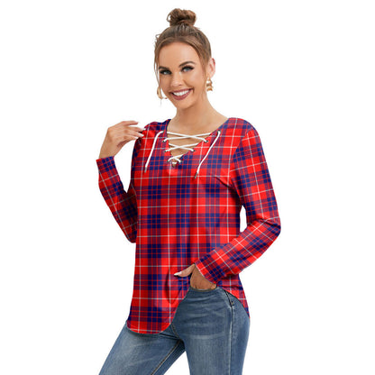 Hamilton Modern Tartan Plaid Long Sleeve Neckline Tie Sweatshirt