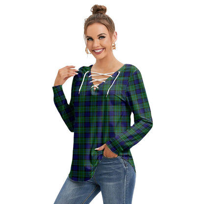 MacCallum Modern Tartan Plaid Long Sleeve Neckline Tie Sweatshirt