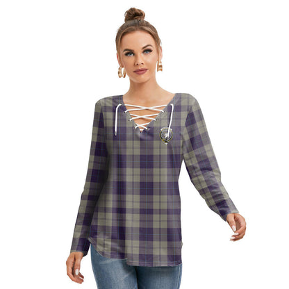 Cunningham Dress Blue Dancers Tartan Crest Long Sleeve Neckline Tie Sweatshirt