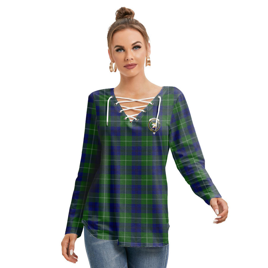 Oliphant Modern Tartan Crest Long Sleeve Neckline Tie Sweatshirt