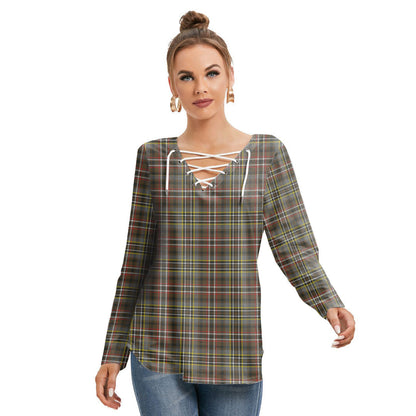 SCOTT GREEN WEATHERED Tartan Plaid Long Sleeve Neckline Tie Sweatshirt