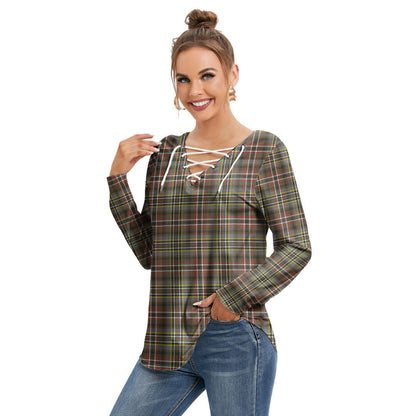 SCOTT GREEN WEATHERED Tartan Plaid Long Sleeve Neckline Tie Sweatshirt