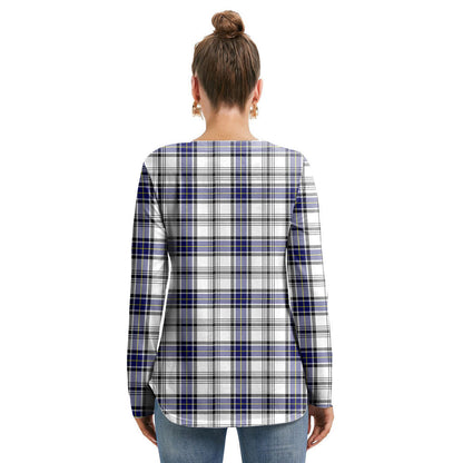 Hannay Modern Tartan Plaid Long Sleeve Neckline Tie Sweatshirt