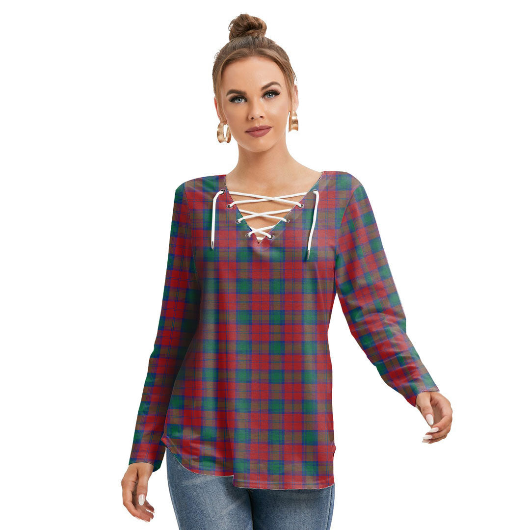 Lindsay Modern Tartan Plaid Long Sleeve Neckline Tie Sweatshirt