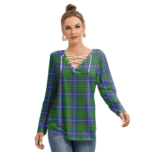 Turnbull Hunting Tartan Plaid Long Sleeve Neckline Tie Sweatshirt