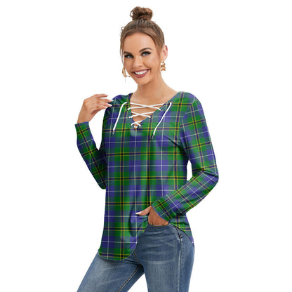 Turnbull Hunting Tartan Plaid Long Sleeve Neckline Tie Sweatshirt