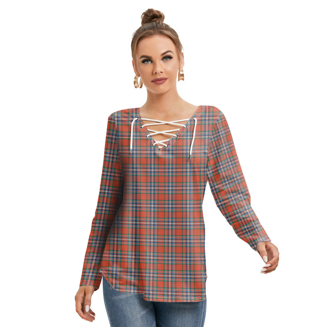 MacFarlane Ancient Tartan Plaid Long Sleeve Neckline Tie Sweatshirt