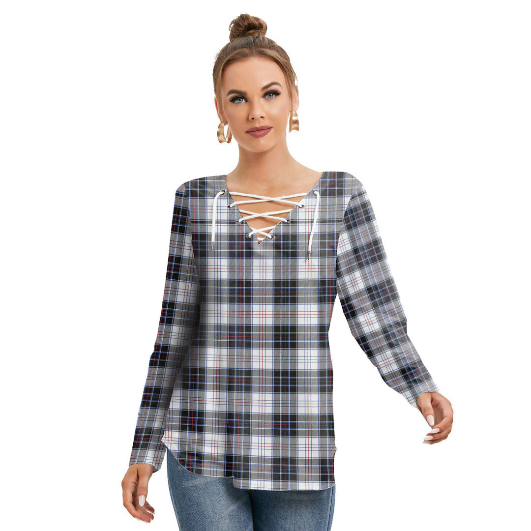 MacRae Dress Modern Tartan Plaid Long Sleeve Neckline Tie Sweatshirt