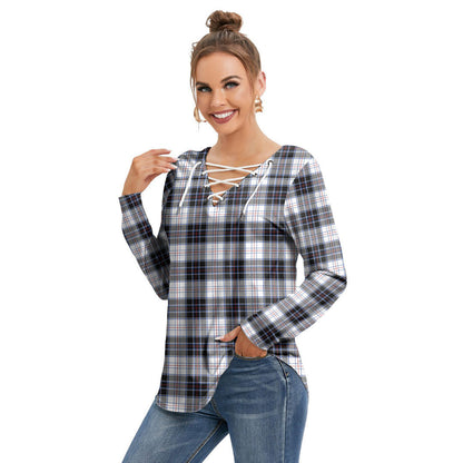 MacRae Dress Modern Tartan Plaid Long Sleeve Neckline Tie Sweatshirt