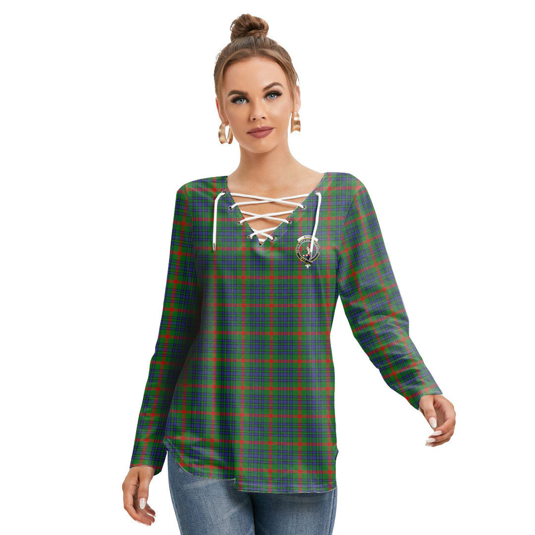 Aiton Tartan Crest Long Sleeve Neckline Tie Sweatshirt