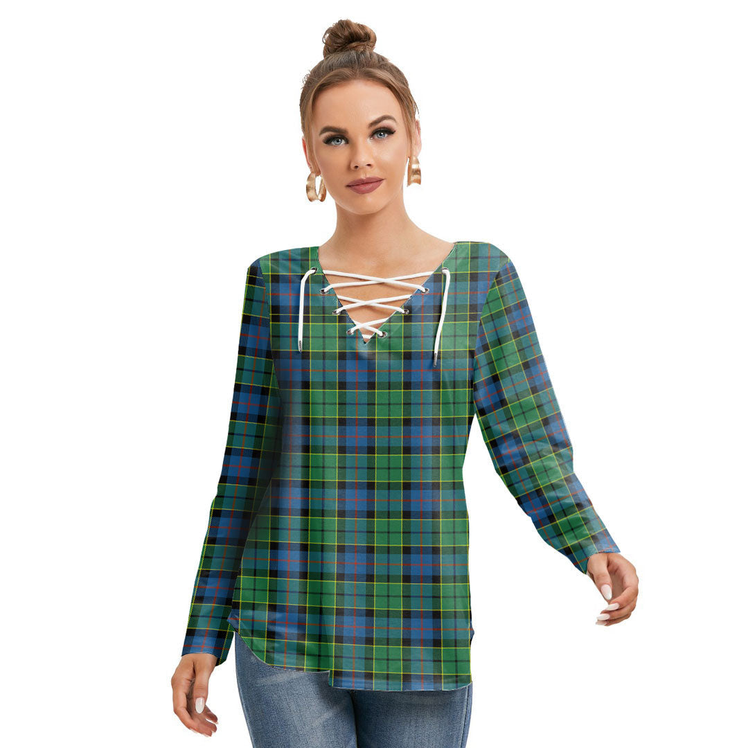 Forsyth Ancient Tartan Plaid Long Sleeve Neckline Tie Sweatshirt