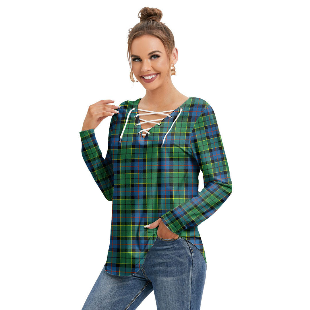 Forsyth Ancient Tartan Plaid Long Sleeve Neckline Tie Sweatshirt