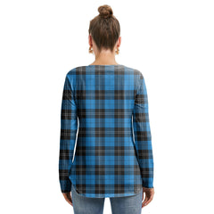 Ramsay Blue Ancient Tartan Plaid Long Sleeve Neckline Tie Sweatshirt