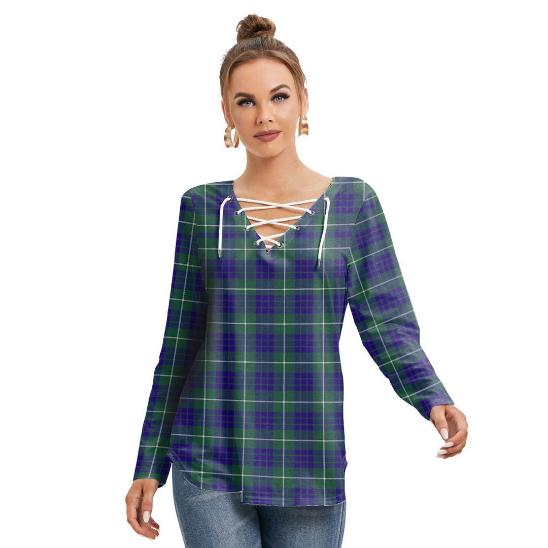 Hamilton Hunting Modern Tartan Plaid Long Sleeve Neckline Tie Sweatshirt