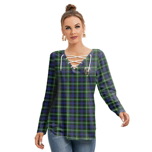 Baillie Modern Tartan Crest Long Sleeve Neckline Tie Sweatshirt