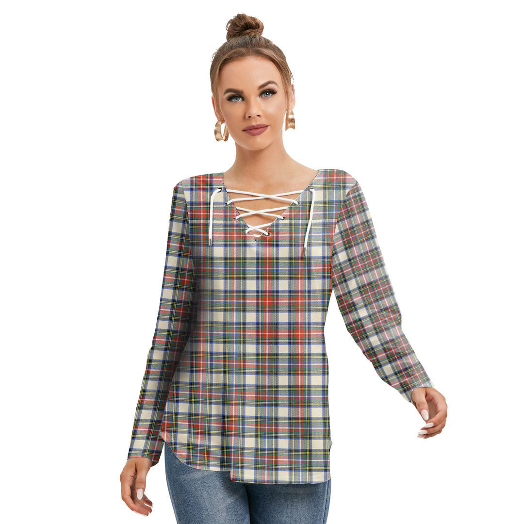 Stewart Dress Ancient Tartan Plaid Long Sleeve Neckline Tie Sweatshirt