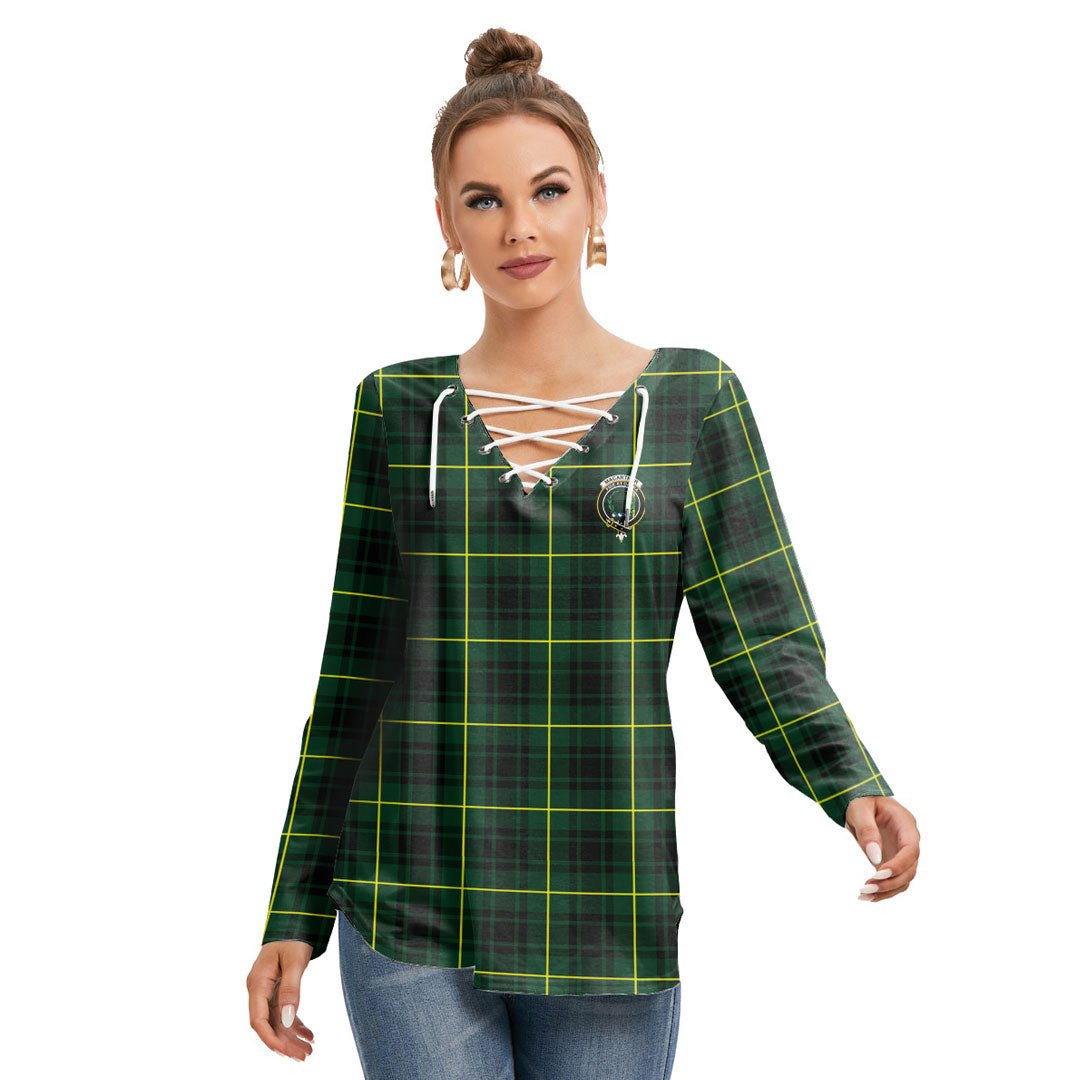 MacArthur Modern Tartan Crest Long Sleeve Neckline Tie Sweatshirt