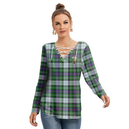 MacKenzie Dress Modern Tartan Crest Long Sleeve Neckline Tie Sweatshirt