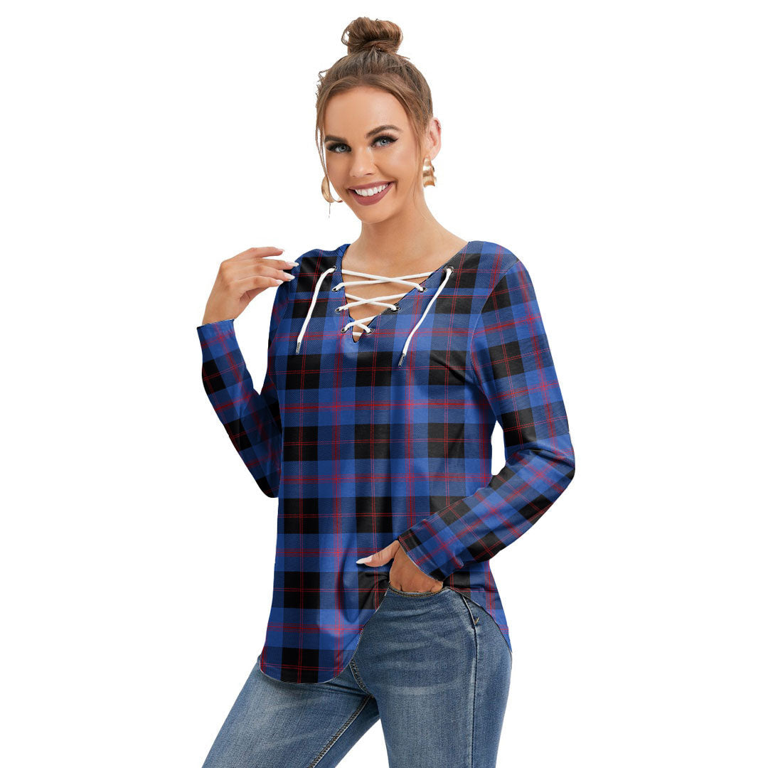 Angus Modern Tartan Plaid Long Sleeve Neckline Tie Sweatshirt