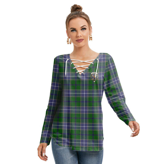 Wishart Hunting Modern Tartan Crest Long Sleeve Neckline Tie Sweatshirt