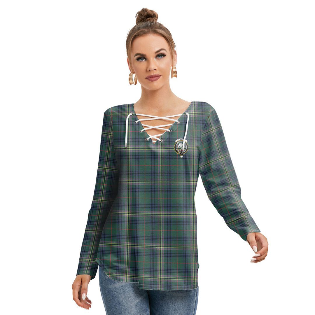 Kennedy Modern Tartan Crest Long Sleeve Neckline Tie Sweatshirt