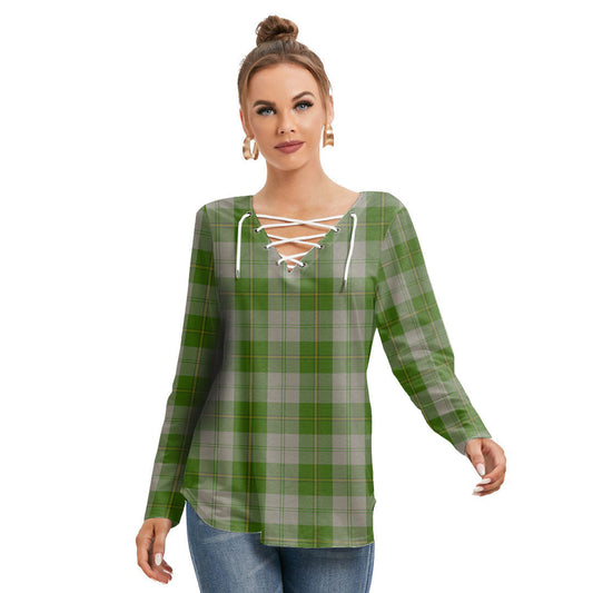 Cunningham Dress Green Dancers Tartan Plaid Long Sleeve Neckline Tie Sweatshirt