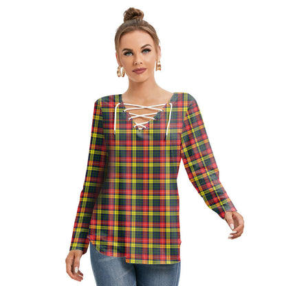 Buchanan Modern Tartan Plaid Long Sleeve Neckline Tie Sweatshirt