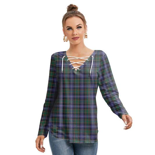 MacRae Hunting Modern Tartan Plaid Long Sleeve Neckline Tie Sweatshirt